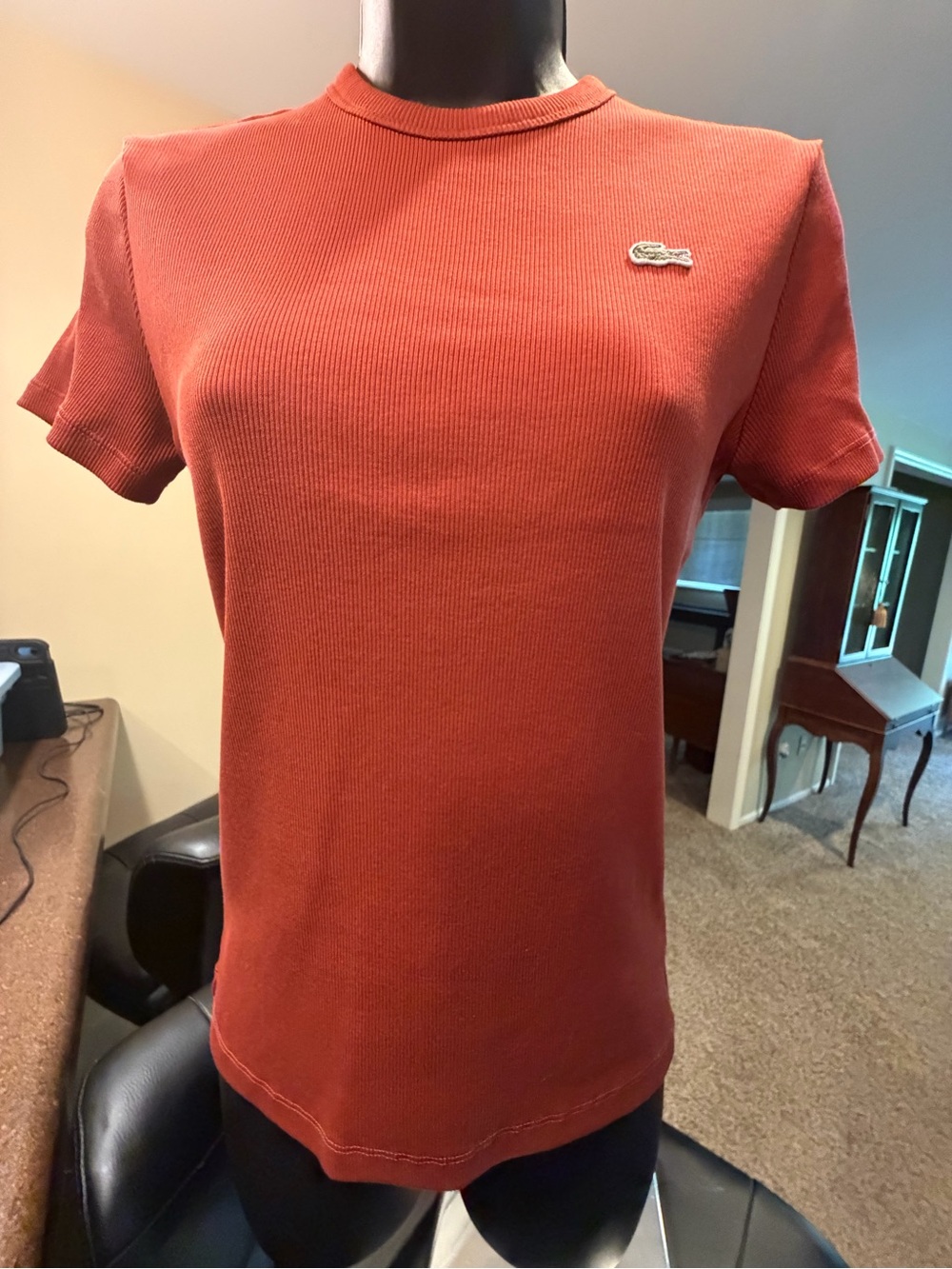 Lacoste Women's Slim fit Short-Sleeve Crewneck T-Shirt in Rust